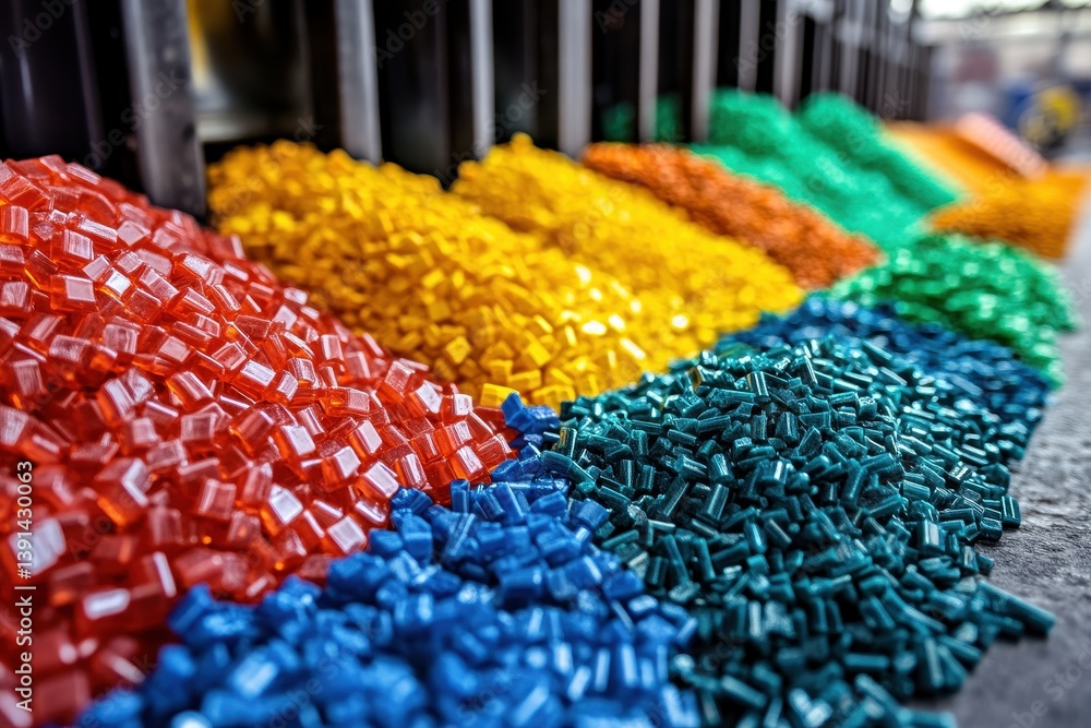Fototapeta premium Colorful plastic pellets for molding different products. It represents a modern industry or material science concept.