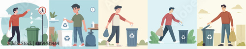 vector of young man throwing garbage