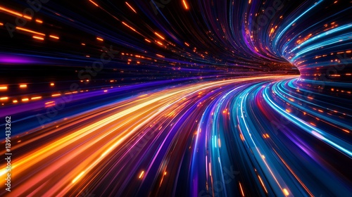 Vibrant Light Trails Creating a Futuristic Tunnel Effect