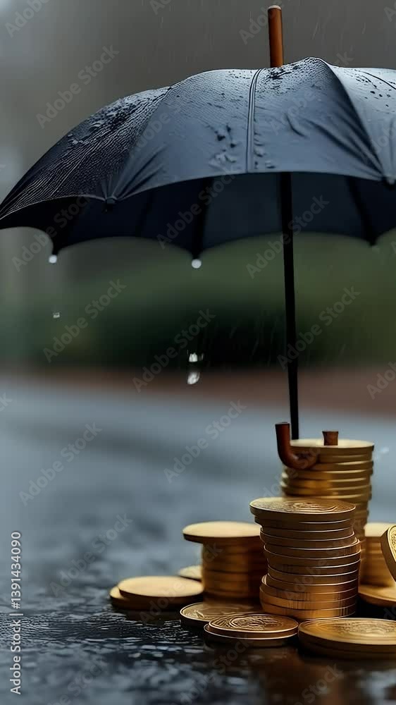 custom made wallpaper toronto digitalA stack of coins under an umbrella in the rain, symbolizing protected investments and risk management.