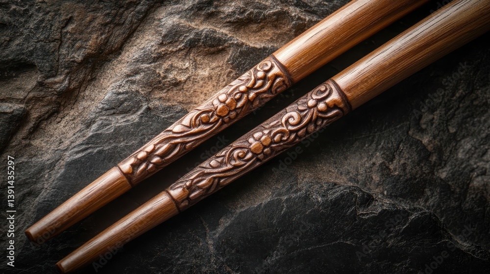 Fototapeta premium Elegant Wooden Chopsticks with Decorative Designs