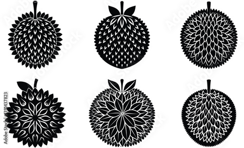 Decorative jackfruit silhouette black vector art design set