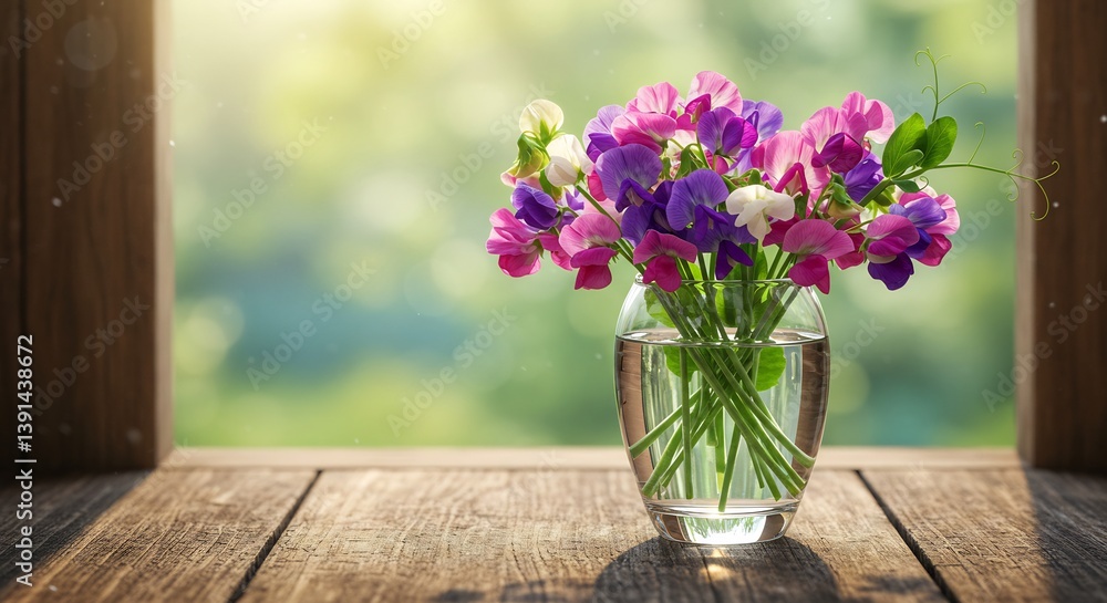 Vibrant Sweet Pea Bouquet Soft Sunlight. AI Generated Vibrant Sweet Pea Bouquet Soft Sunlight. AI Generated
