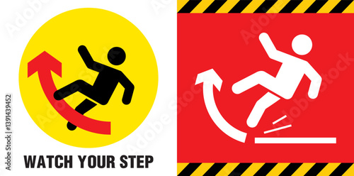 Watch your step , Slippery floor surface warning sign. Vector illustration