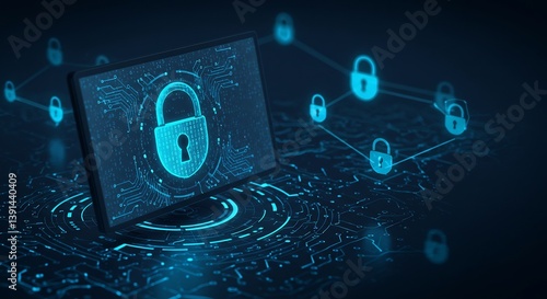 Cybersecurity Network Glowing Padlock Digital Safety. AI Generated