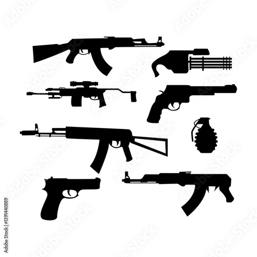 vector illustration of a gun gun silhouette collection