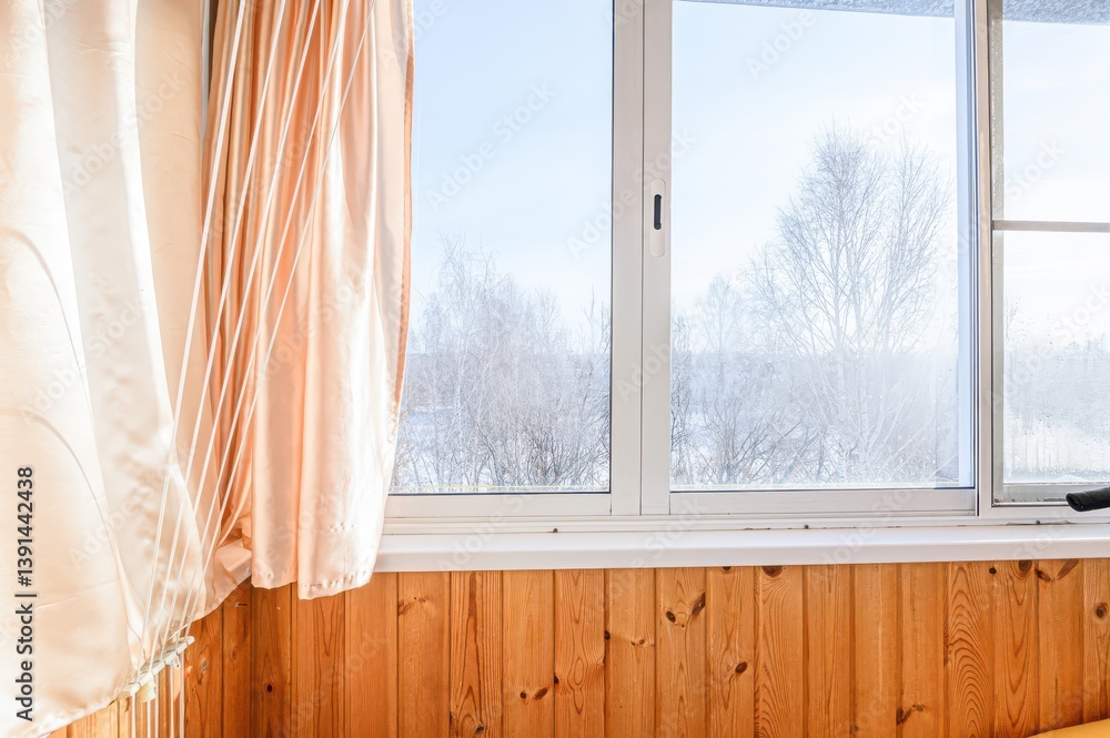 Obraz premium interior apartment room balcony overlooking the street, empty space without furniture
