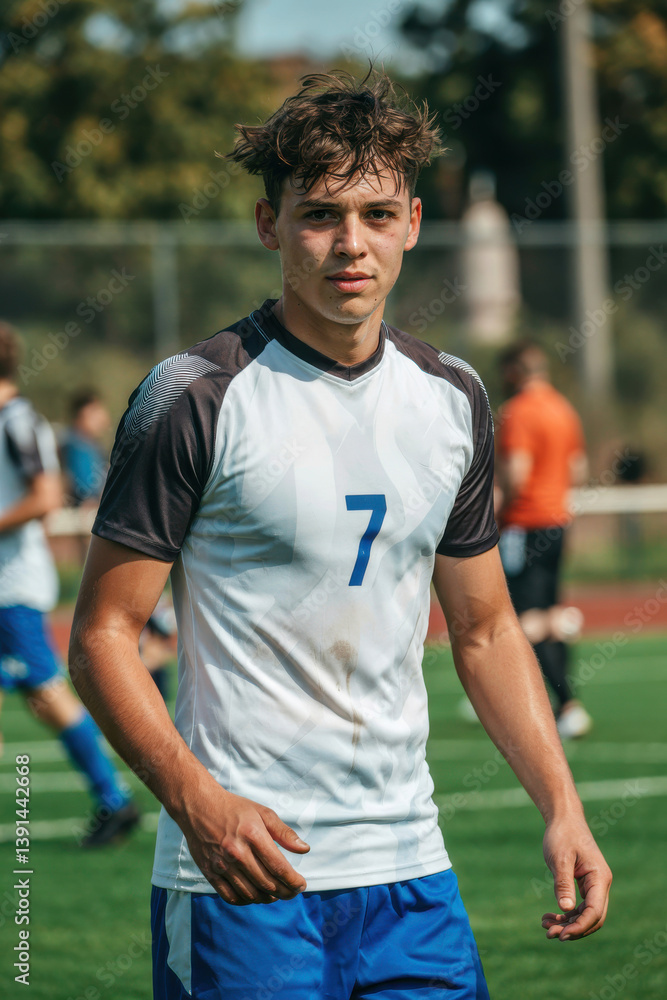 Fototapeta premium Young male football player on pitch
