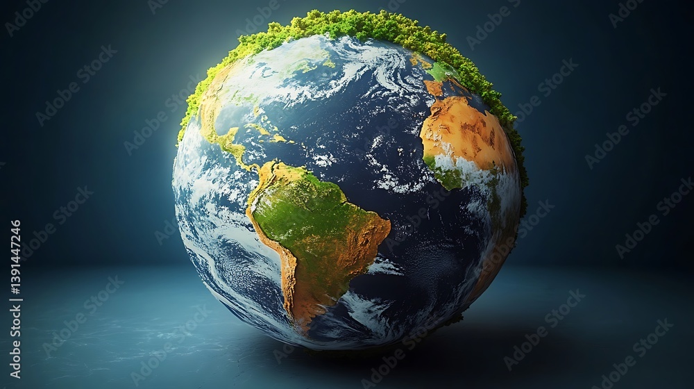Fototapeta premium 3D Earth Globe on Black Background with Continents and Oceans