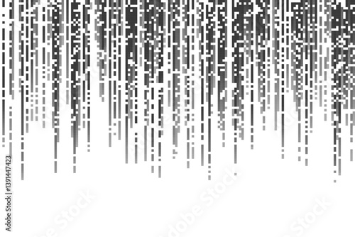 Pixel vector pattern. Gradient horizontal speed lines with halftone texture. Digital computer game design with square mosaic texture. Comic grid rain on white background.