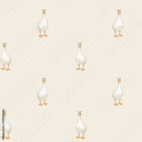 Playful geese pattern in watercolor style showcasing charming textile design
