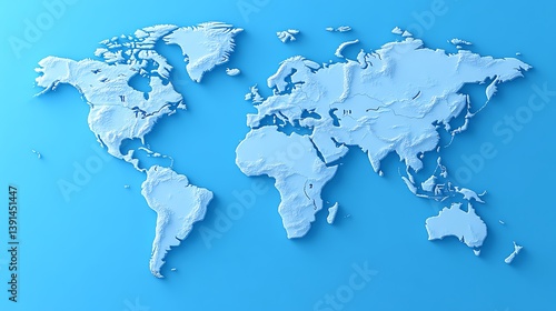 Fototapeta Naklejka Na Ścianę i Meble -  3D rendered world map showing continents and oceans.