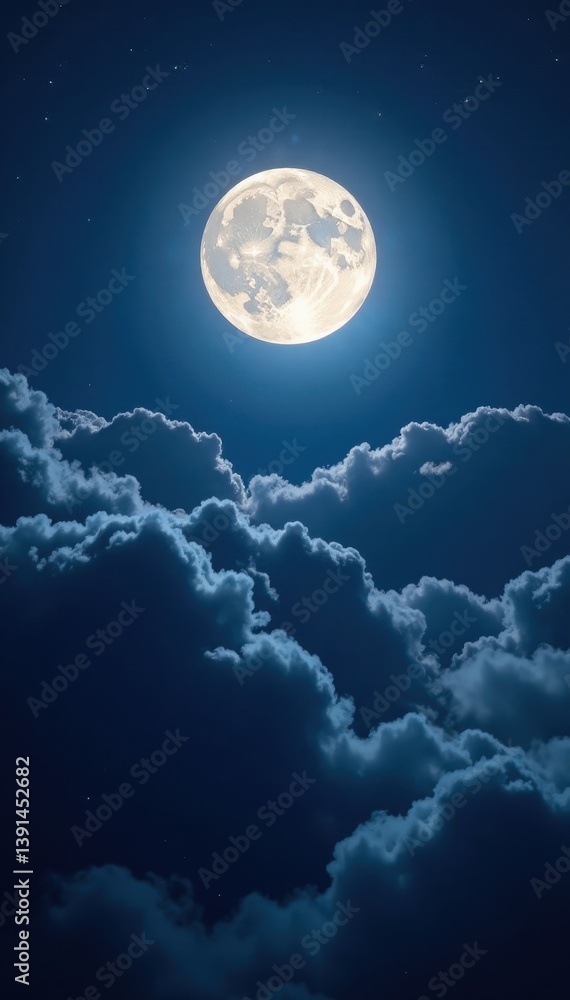 Obraz premium Bright moon peeks through, thick clouds veil the night, atmospheric, moonlight