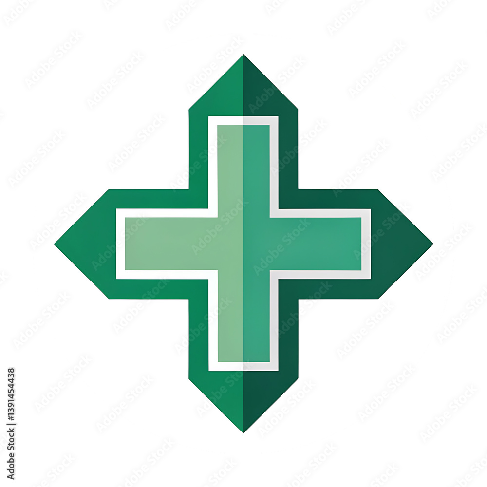 Obraz premium Abstract green cross symbol in a circle.