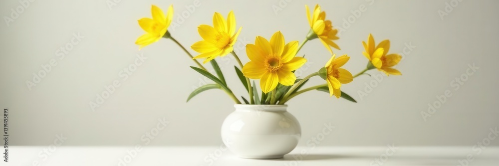 Classic white vase, sunny yellow flowers inside , nature, flowers in vase Classic white vase, sunny yellow flowers inside , nature, flowers in vase