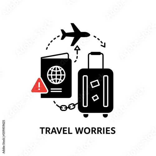 Travel Worries: Passport, Luggage, and Airplane Illustrating Anxiety  