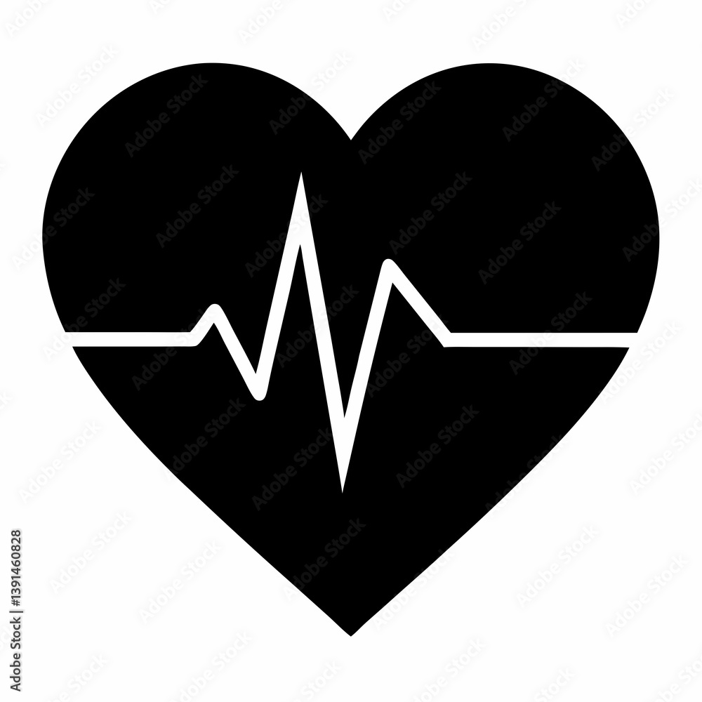 Silhouette of a Soft Heartbeat in Black Vector Art Silhouette of a Soft Heartbeat in Black Vector Art