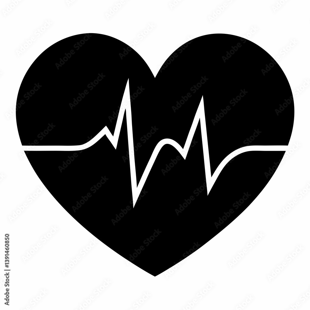 Silhouette of a Soft Heartbeat in Black Vector Art Silhouette of a Soft Heartbeat in Black Vector Art