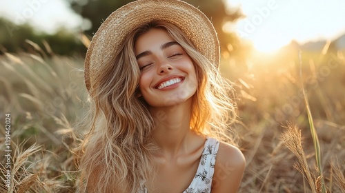 Joyful summer vibes with a smiling girl in a sunny field