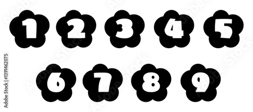 雲のような形で数字が書いてあるモノクロのベクターイラスト