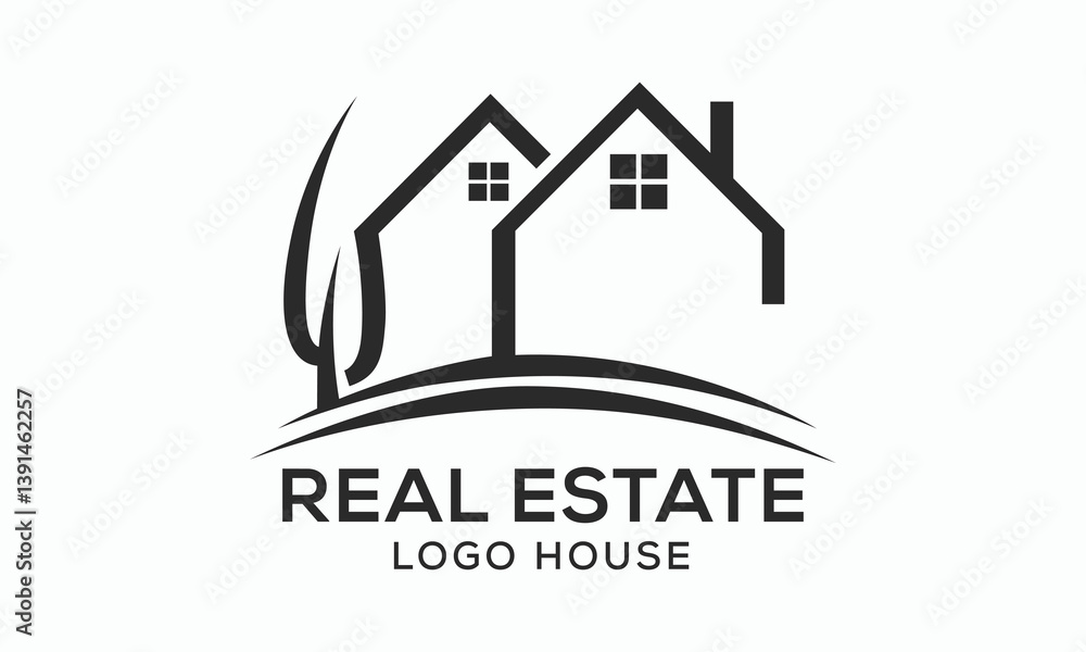 Real Estate House Logo. White and black House Symbol Geometric Linear Style isolated on Double Background. Architecture and Building Logos. Flat Vector Logo Design Template Element Real Estate House Logo. White and black House Symbol Geometric Linear Style isolated on Double Background. Architecture and Building Logos. Flat Vector Logo Design Template Element