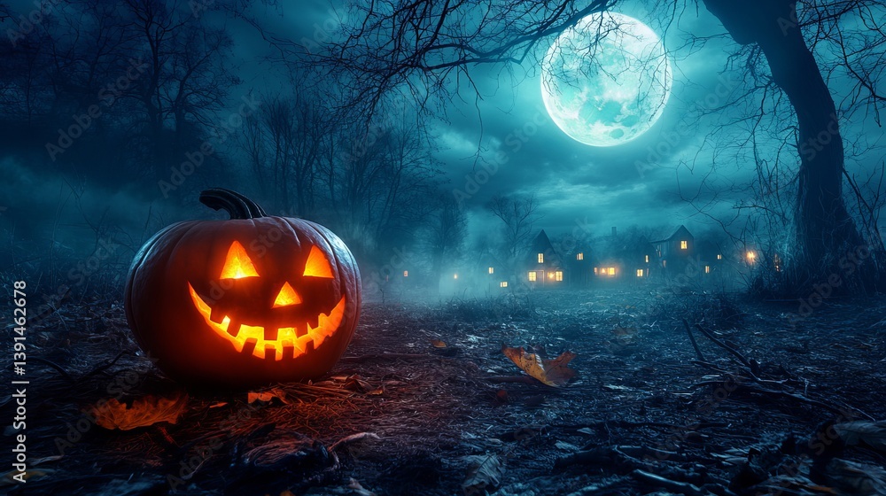 Naklejka premium Hauntingly Beautiful Halloween Forest Scene