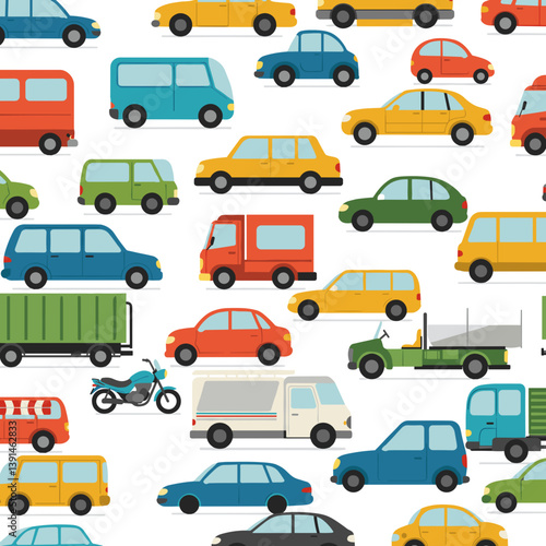 Cars in Traffic Jam on White Background - Пробки на дорогах  
