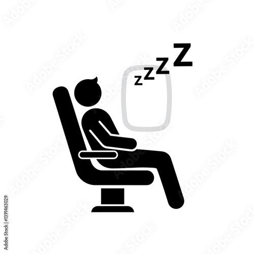 Traveler sleeping on airplane seat by window  