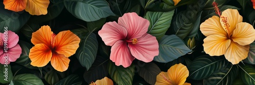 Wallpaper Mural Vibrant Tropical Floral Pattern (2) Torontodigital.ca