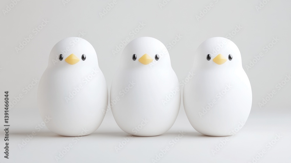 Three simple white birds in a row Three simple white birds in a row