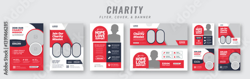 Charity flyer, banner & social media post bundle | Fundraising & donation campaign template | Nonprofit event promotion for social awareness & humanitarian aid