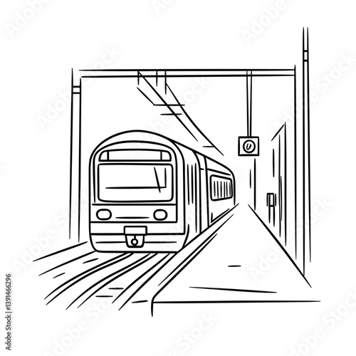 Subway train arriving at station in a minimalist style  