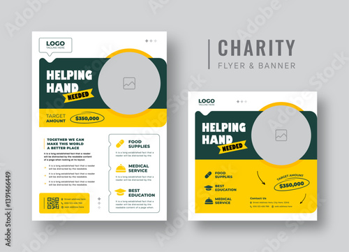 Charity flyer, banner & social media post bundle | Fundraising & donation campaign template | Nonprofit event promotion for social awareness & humanitarian aid