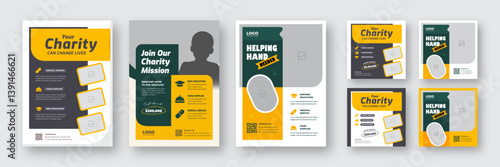 Charity flyer, banner & social media post bundle | Fundraising & donation campaign template | Nonprofit event promotion for social awareness & humanitarian aid