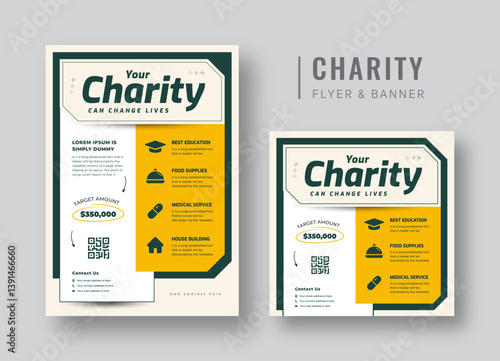 Charity flyer, banner & social media post bundle | Fundraising & donation campaign template | Nonprofit event promotion for social awareness & humanitarian aid