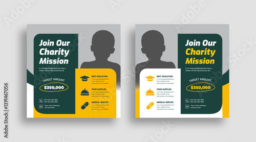 Charity fundraising & donation banner design | Nonprofit event promotion template for awareness & humanitarian aid campaign