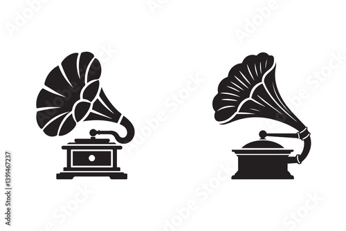 Gramophone Silhouette Illustration Vintage Music Player Vector Art 