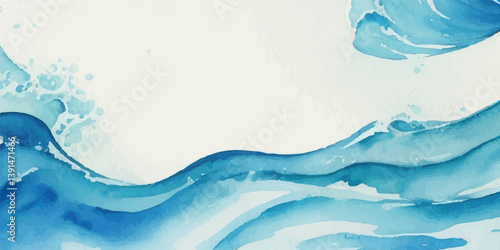 Abstract Artistic Representation of Ocean Waves in Blue and Green Watercolor Texture, Crafted for Designers Looking for a Calming Marine Background for Web Design, Packaging, and Stationery