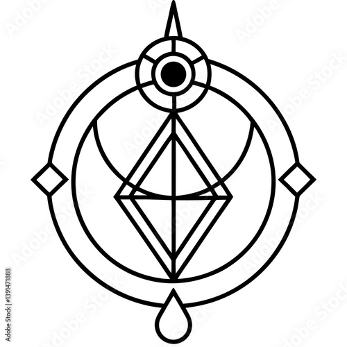 Alchemy symbols and transformation mandala line art vector illustration 