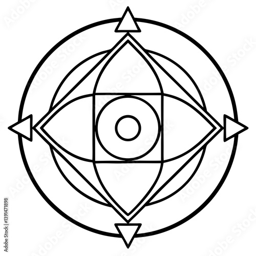 Alchemy symbols and transformation mandala line art vector illustration 