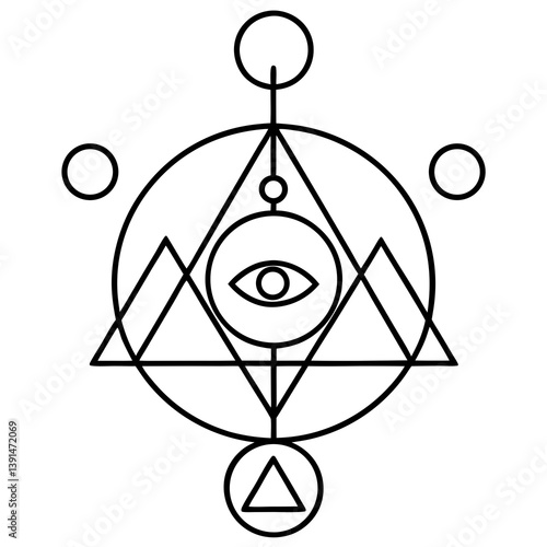 Alchemy symbols and transformation mandala line art vector illustration 