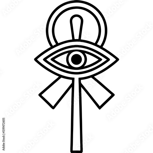 Ankh and eye of Horus mandala line art vector illustration 