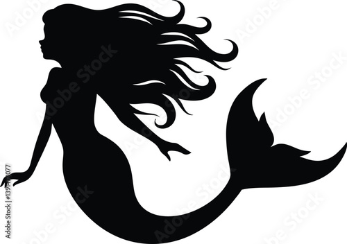 mermaid silhouette vector, silhouette of a mermaid