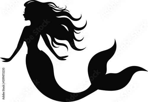 mermaid silhouette vector, silhouette of a mermaid