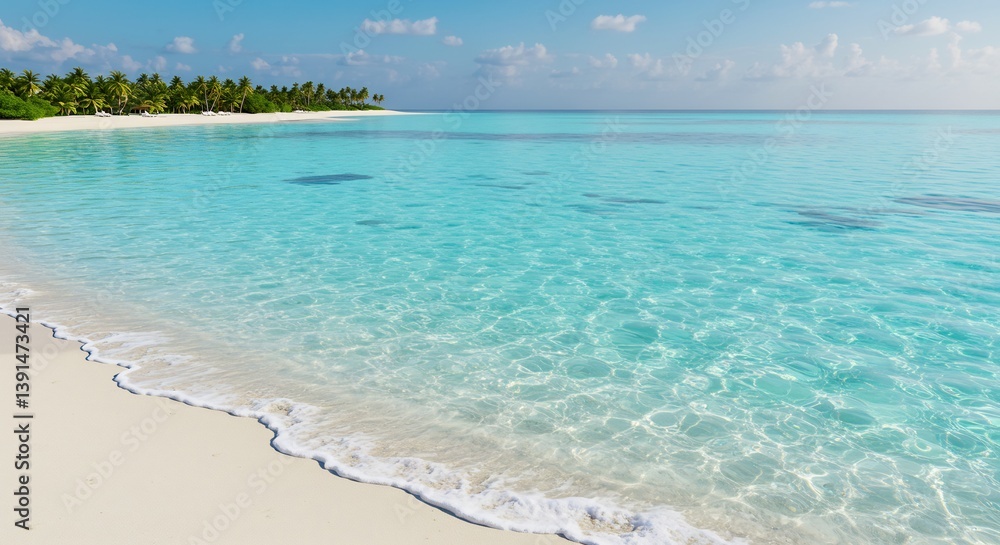 Obraz premium Tranquil turquoise water gently laps white sand beach. AI Generated