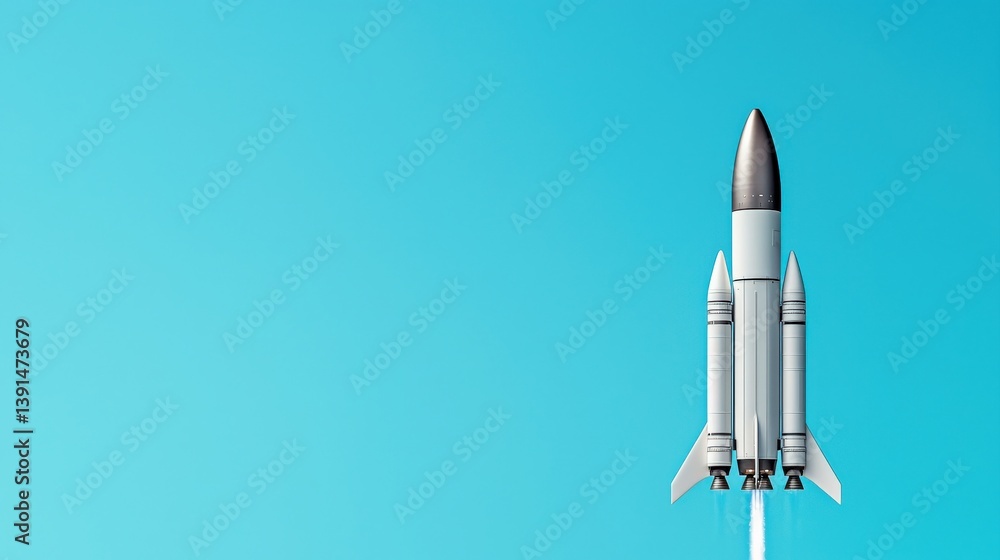 A sleek rocket launches into a clear blue sky, symbolizing exploration and advancements in space technology. A sleek rocket launches into a clear blue sky, symbolizing exploration and advancements in space technology.