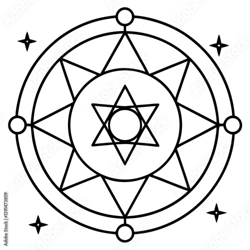 Mandala Geometric Line Art Design - Sacred Symbol Vector