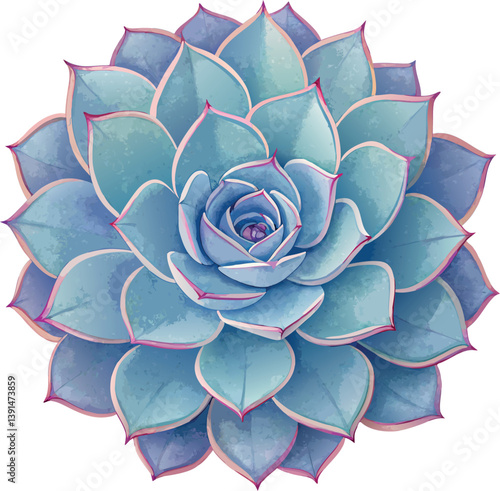 "Detailed Vector Illustration of a Vibrant Green Succulent Plant in a Minimalist White Pot for Botanical and Home Decor Art