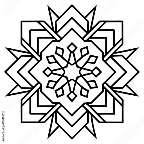 Digital glitch effect mandala line art vector illustration