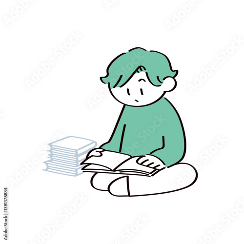 読書をする男性のイラスト